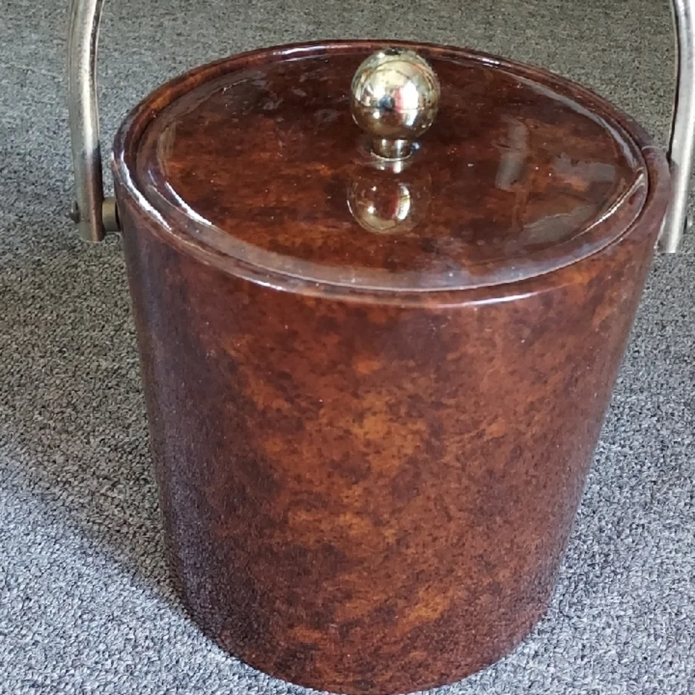 Vintage MCM, Brown Ice Bucket with Goldtone Handle
